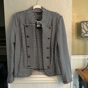 Brand- “TOMMY HILFIGER” jacket size LG.  Color is navy & white